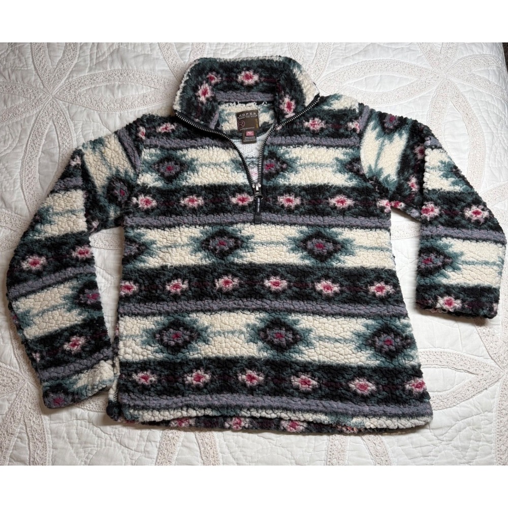 Roper Sherpa Fleece Pullover Multi Southwestern Aztec Quarter Zip‎ Girls XL 14
